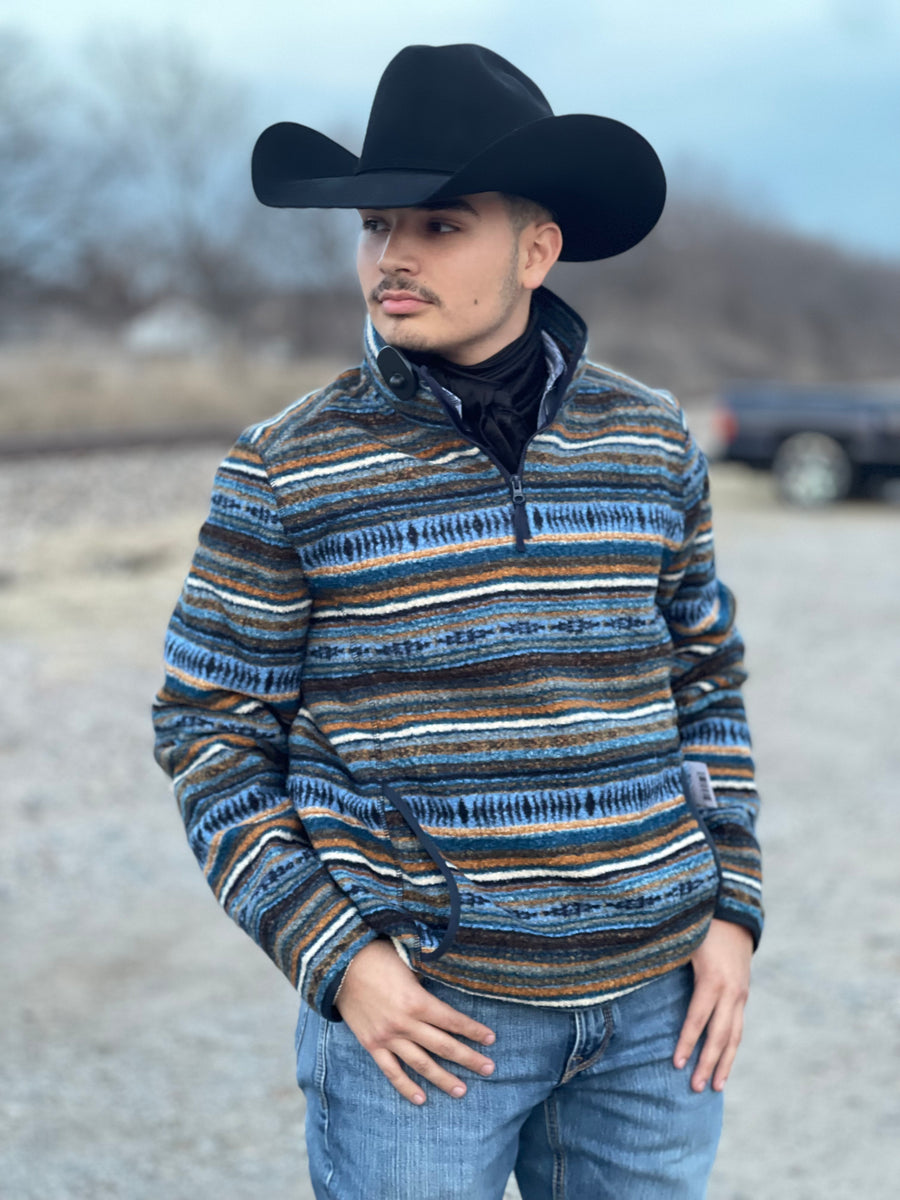 ‘’SERGIO’’ ROCK & ROLL AZTEC STRIPE BERBER PULLOVER BLUE |BM91C02294