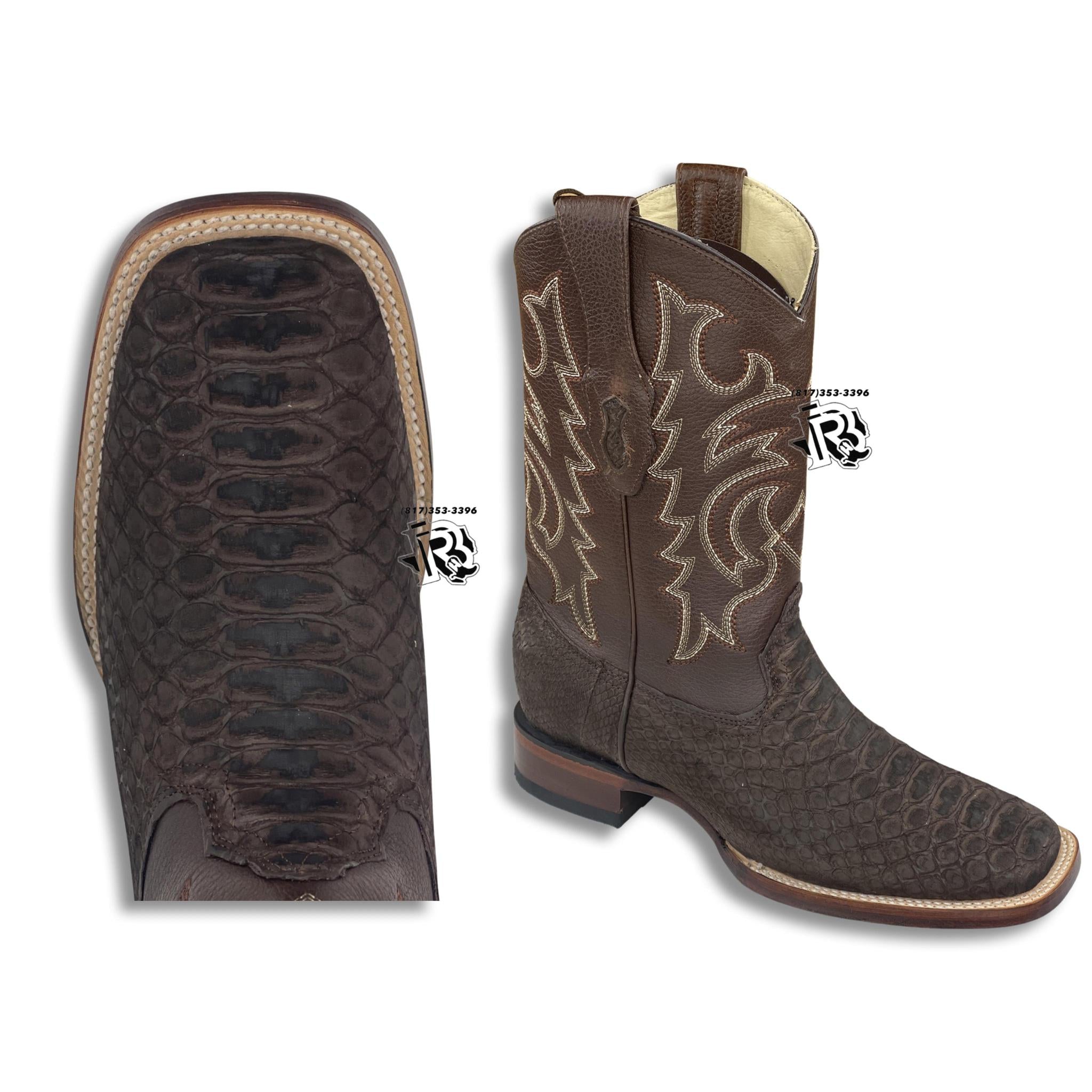 ORIGNAL -PYTHON | MATTE BROWN SQUARE TOE MEN WESTERN BOOTS – Botas Rojero