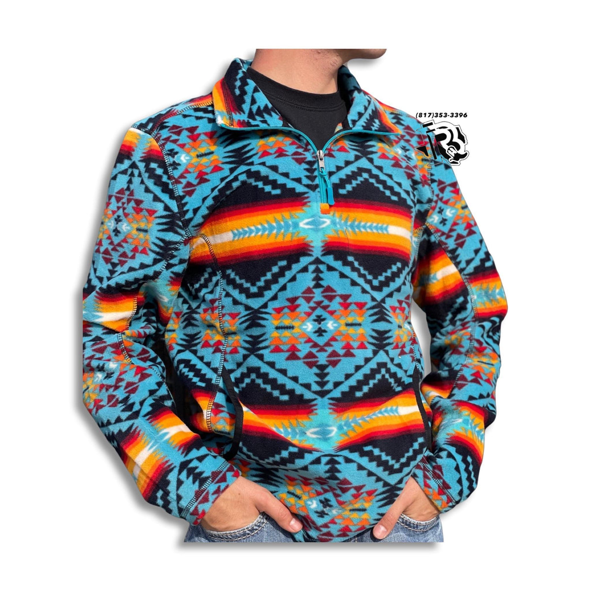 Teal Aztec Fleece Pullover Hoodie