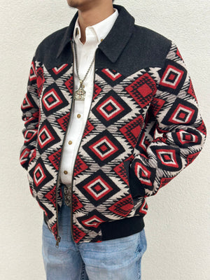 “ Ramsey ” | MENS WOOL AZTEC COAT POWER RIVER SCARLET | PRM092RZZD