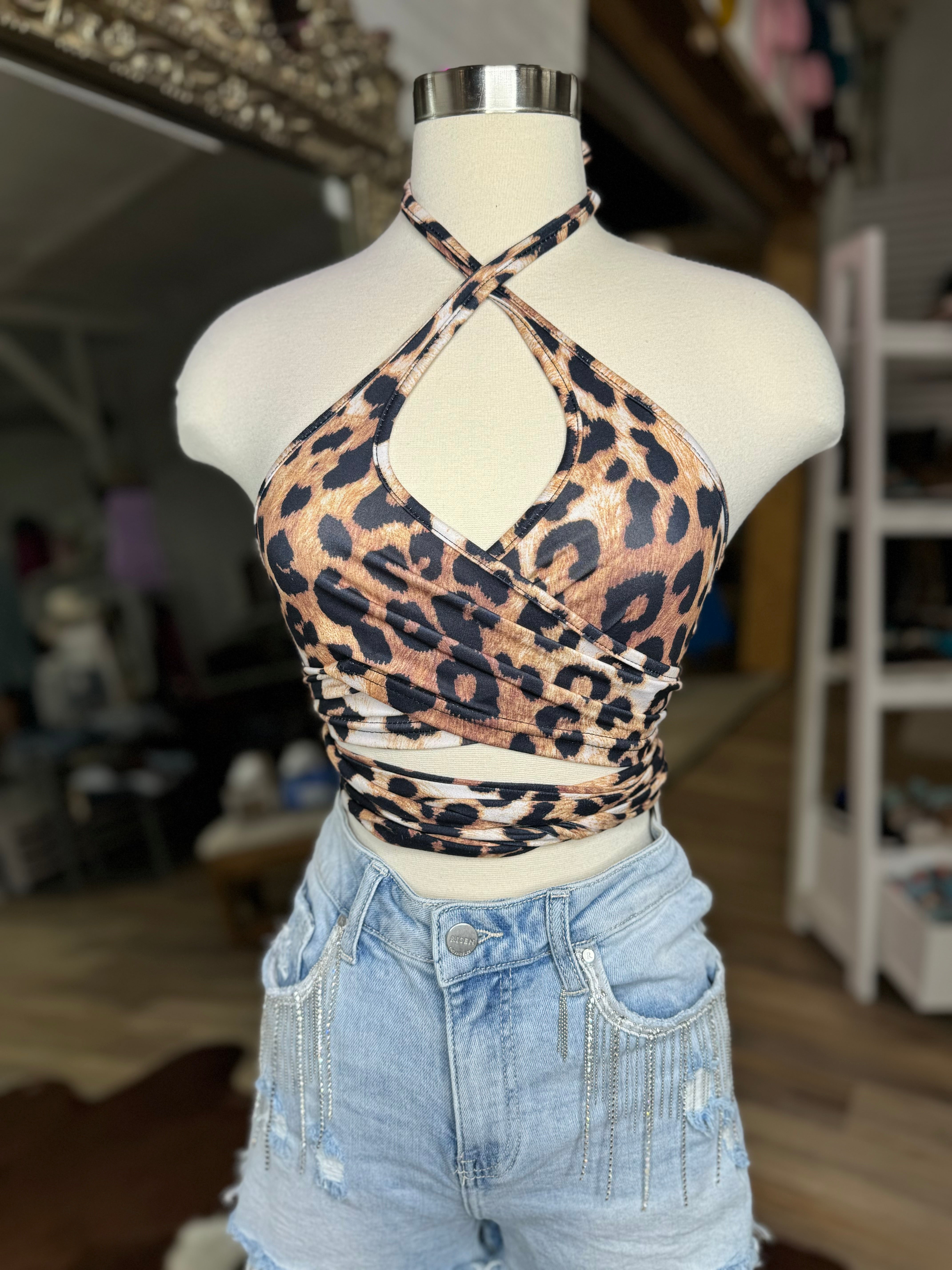 CHEETAH CRISS CROSS TOP