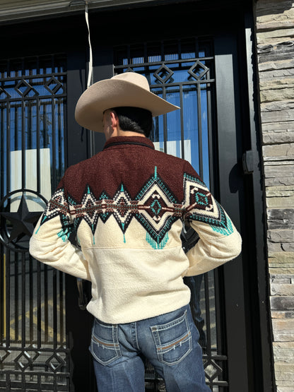 POWDER RIVER MEN'S AZTEC BERBER BORDER DARK BROWN PULLOVER |DM91C04069