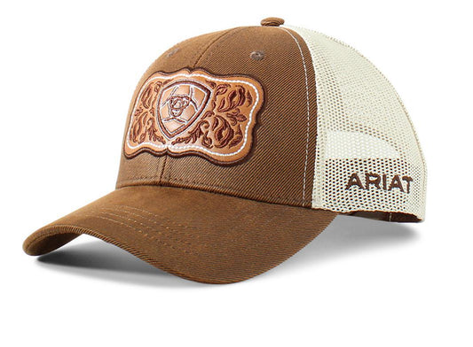 ARIAT FAUX LEATHER FLORAL LOGO BROWN CAP |A300070002