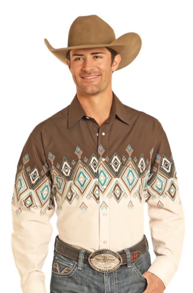 MENS PANHANDLE AZTEC BOARDER DARK BROWN SHIRT | SMN2S04459