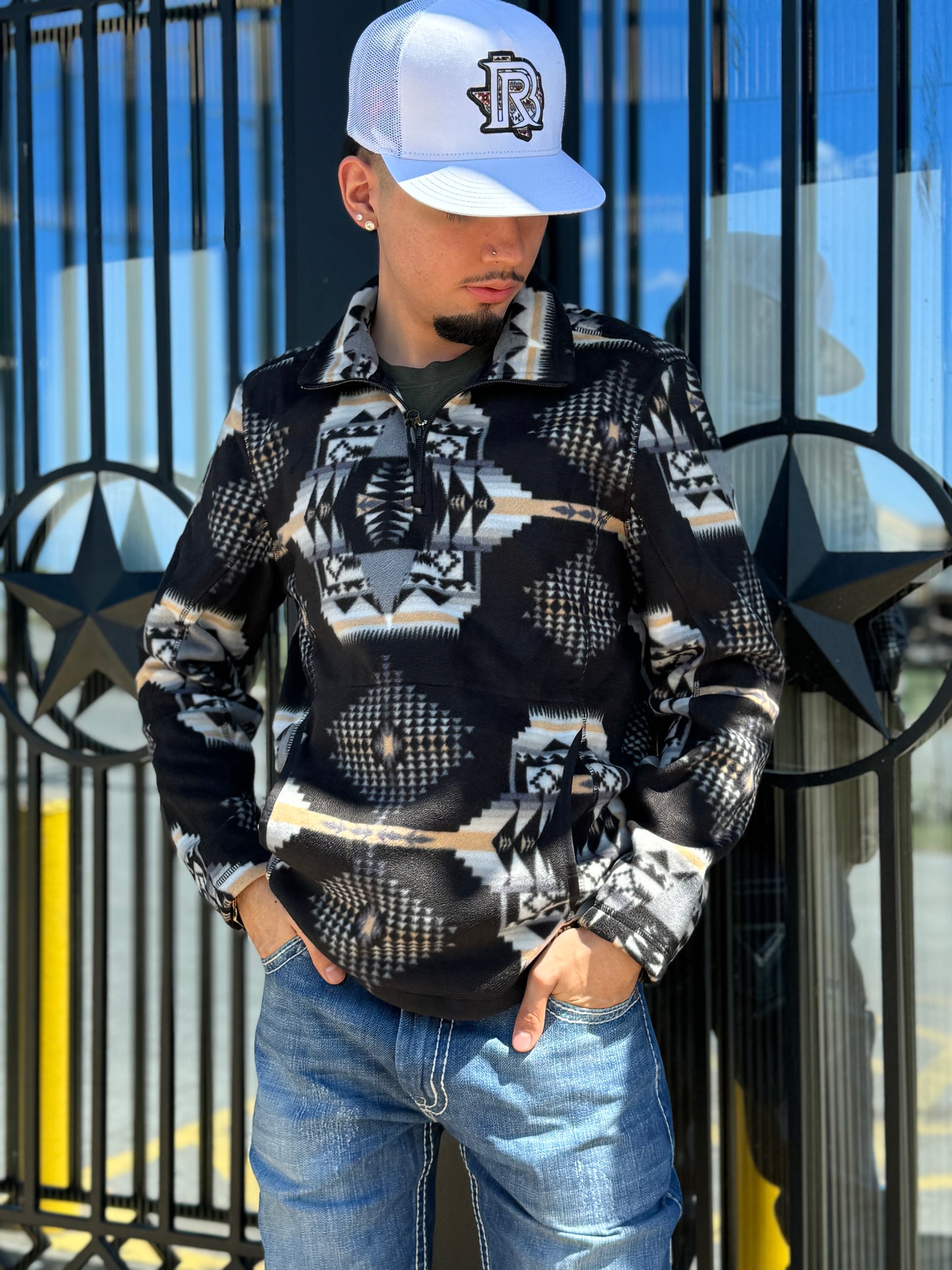 Powder River Outfitters Men's Multi Aztec 1/4 Zip Fleece Sweatshirt | DM91C04093