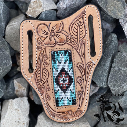 “ OSCAR  “ | MEN KNIFE SHEATH TOOLED LEATHER BEADED