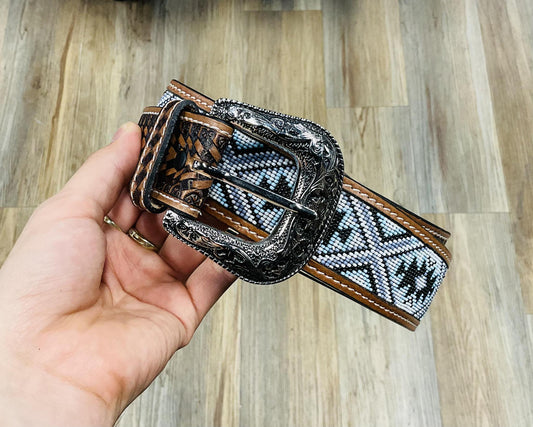 “JULIAN”| MEN’S WESTERN TOOLED LEATHER BELT BEADED MULTI COLOR