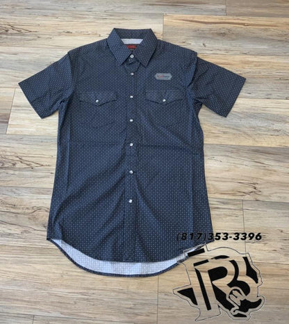 Men’s short sleeve GEO woven snap charcoal panhandle performance | RRMS1SR0R9