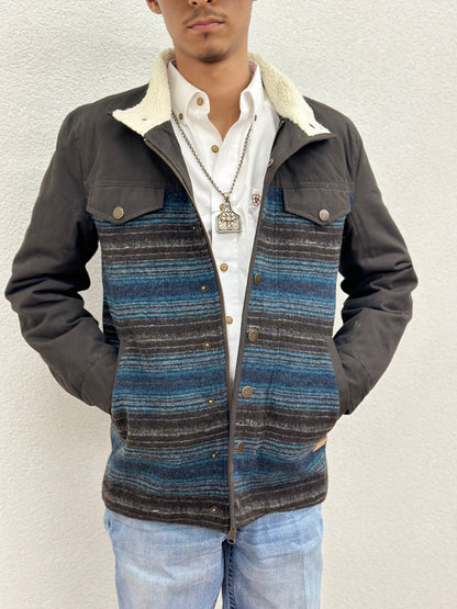 “ Yellowstone “ |  WOOL SERAPE & CANVAS COAT  DARK BROWN | PRMO92RZZ8