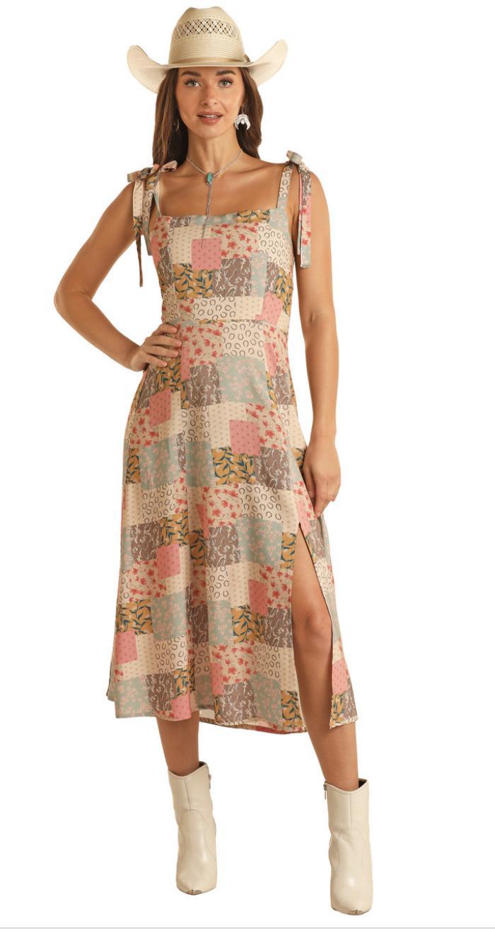 WOMENS ROCK & ROLL PATCH PRINT TIE STRAPS DRESS | BWD1R03269