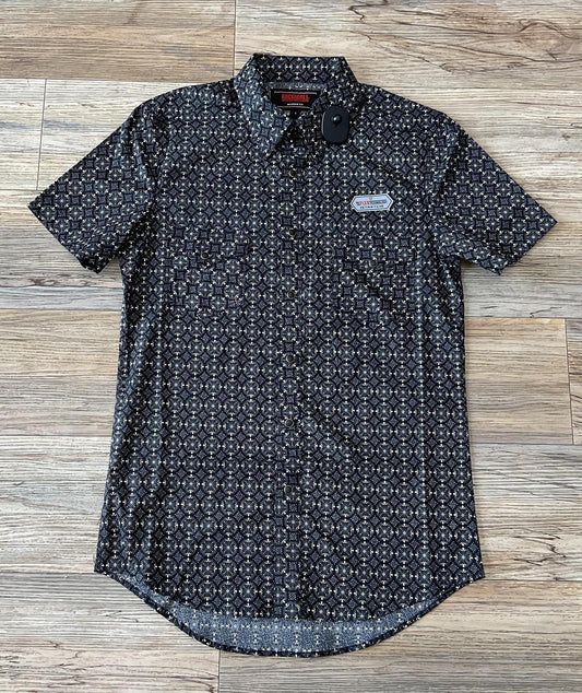 Mens Rock & Roll RRD short sleeve medallion black snap shirt  |BMN3S03935