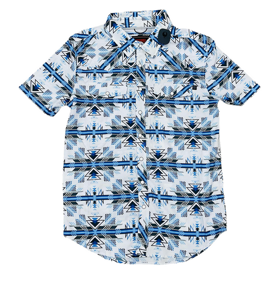 Mens Rock & Roll TEk Short Sleeve 2 pkt Aztec Snap Blue shirt | BMN3S04218