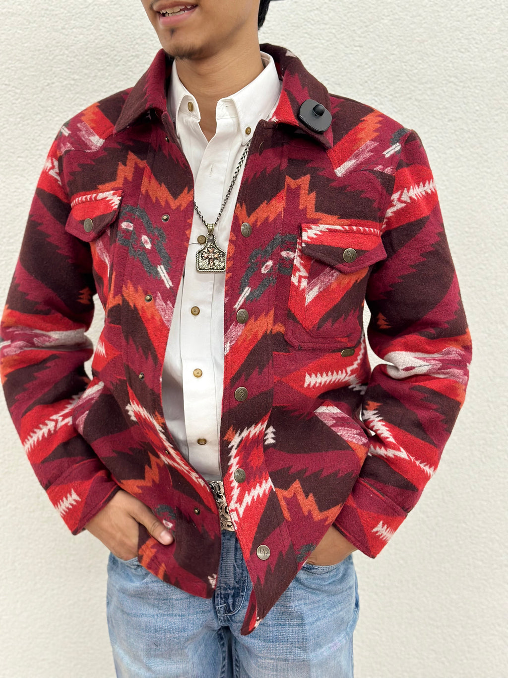 “ Commander “ | MENS AZTEC WOOL JACKET WINE PANHANDLE PRM092RZZC