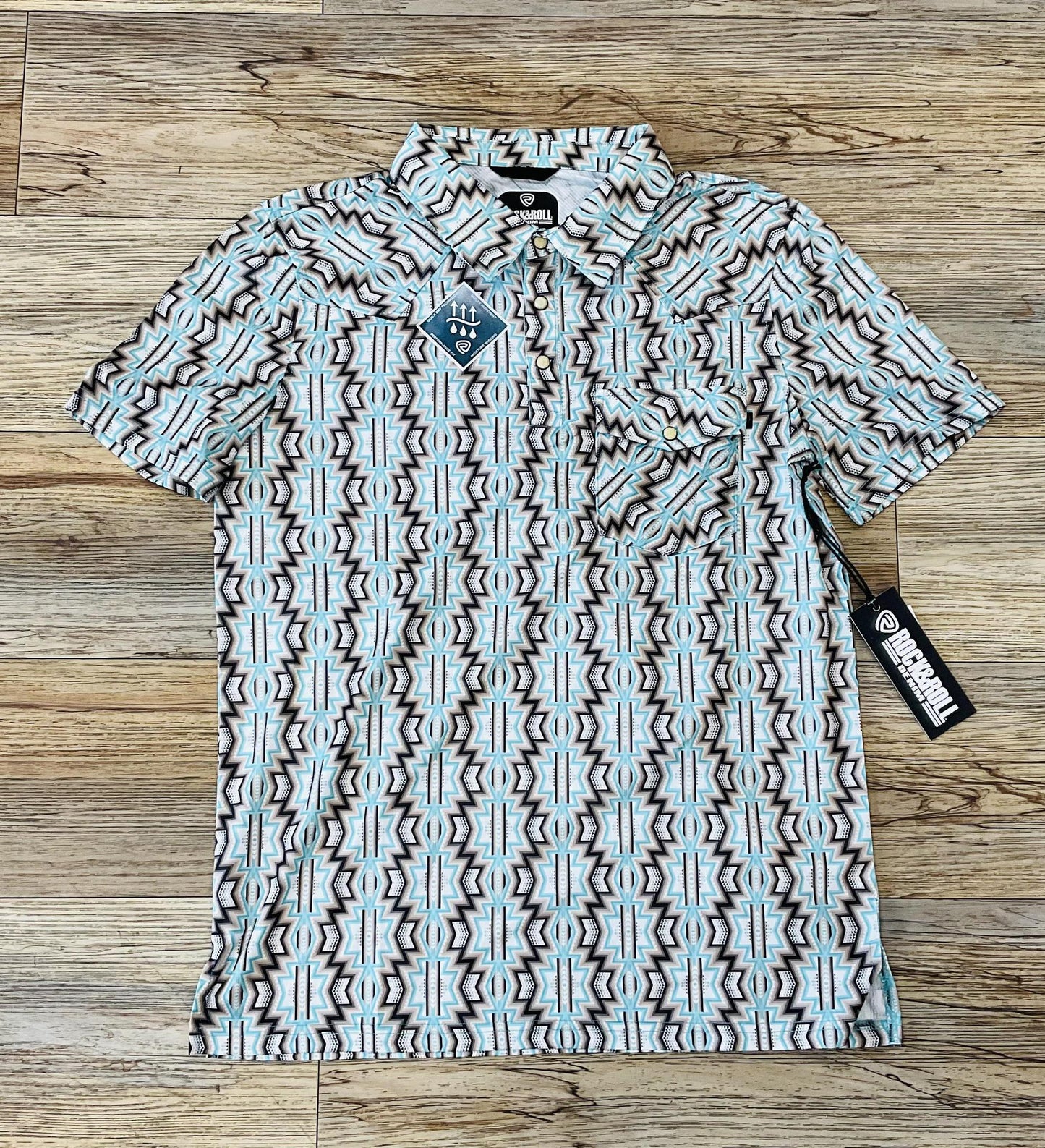 MENS ROCK & ROLL PRINTED WESTERN TAUPE POLO | BM53T03967