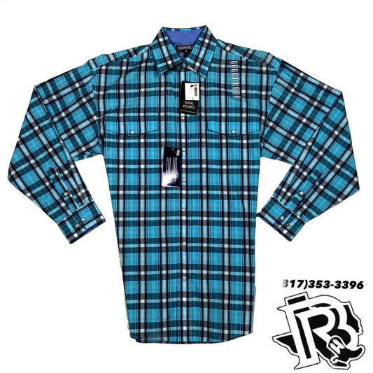 Panhandle shirt | Blue pattern with snap buttons 36s1092