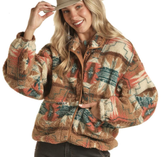 Rock & Roll Womens Printed Sherpa Jacket - BW92C02736