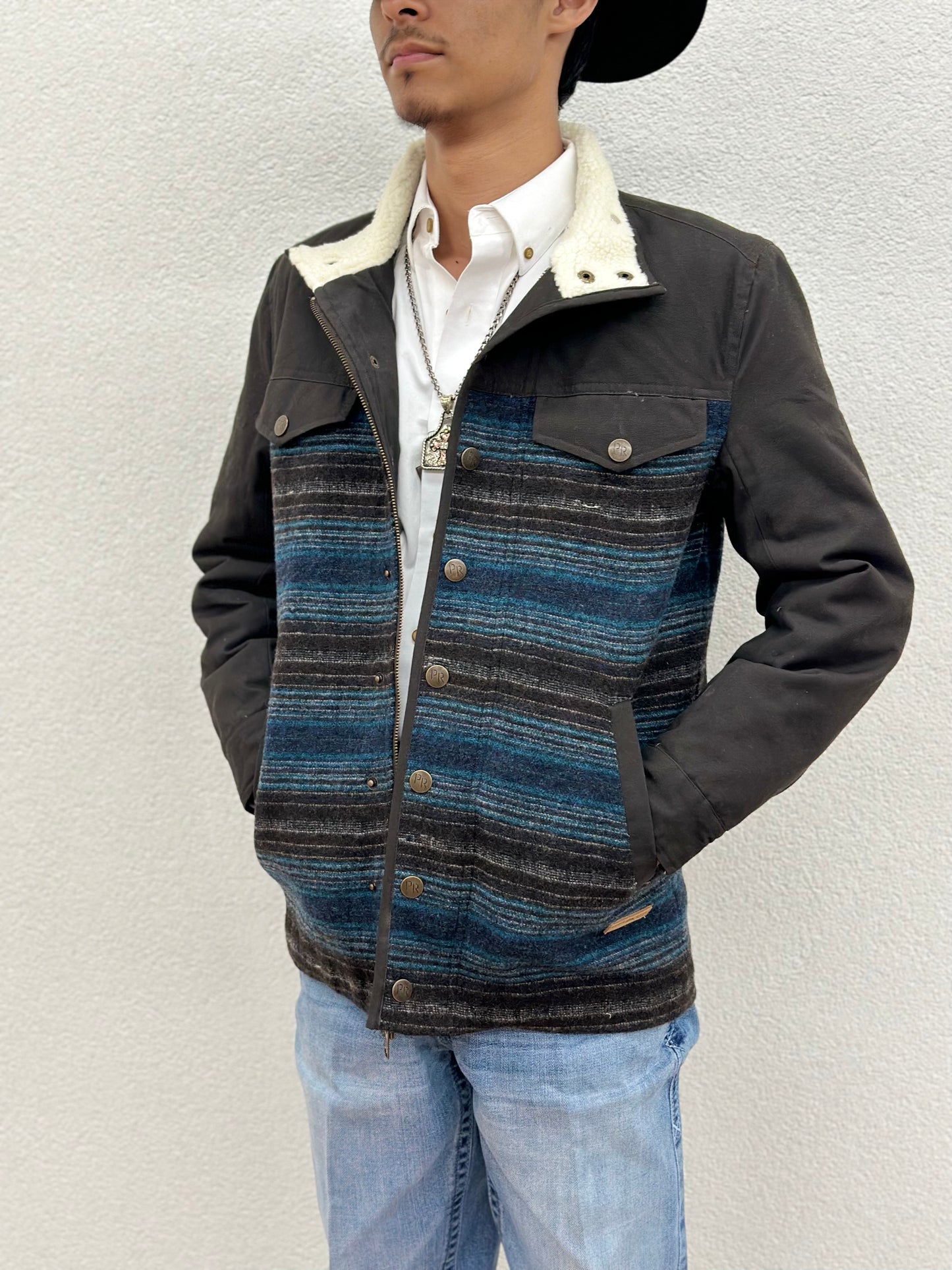 “ Yellowstone “ |  WOOL SERAPE & CANVAS COAT  DARK BROWN | PRMO92RZZ8