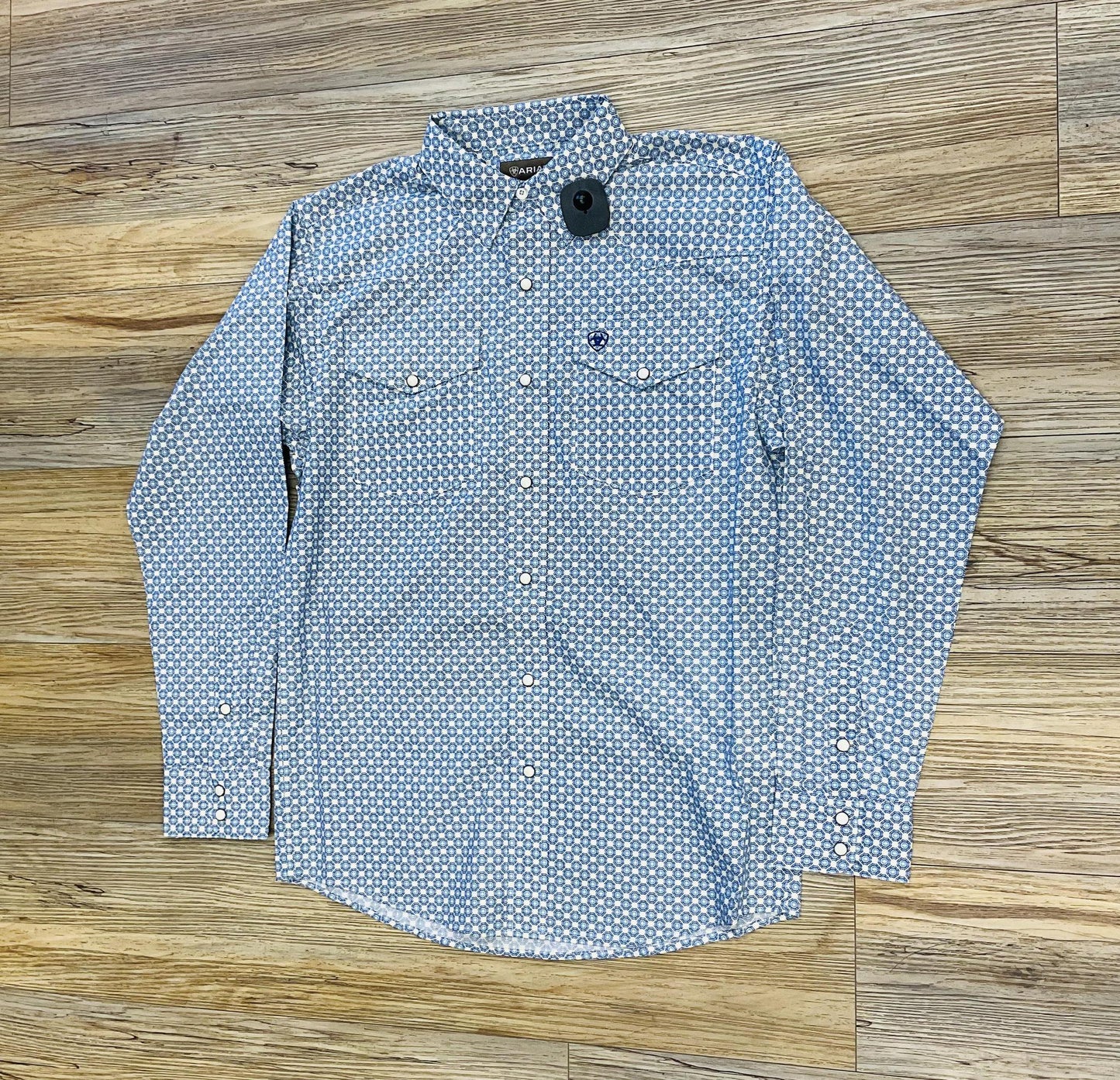 Mens ariat PEARL snap long sleeve shirt blue | 10048501