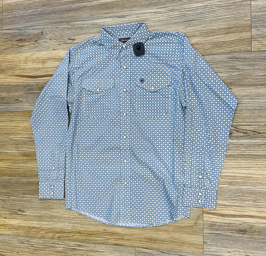 Mens ariat PEARL snap long sleeve shirt blue | 10048501