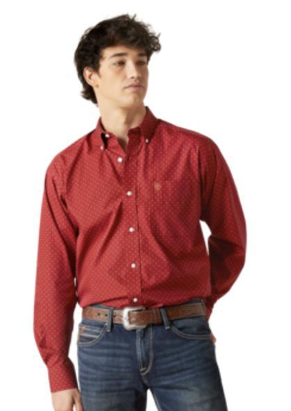 ARIAT MENS FITTED KAISEN LONG SLEEVE SHIRT BIKING RED | 10046203