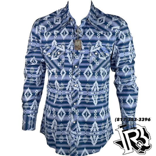 MEN BLUE AZTEC SHIRT | CHAMBRAY LONG SLEEVE SHIRT