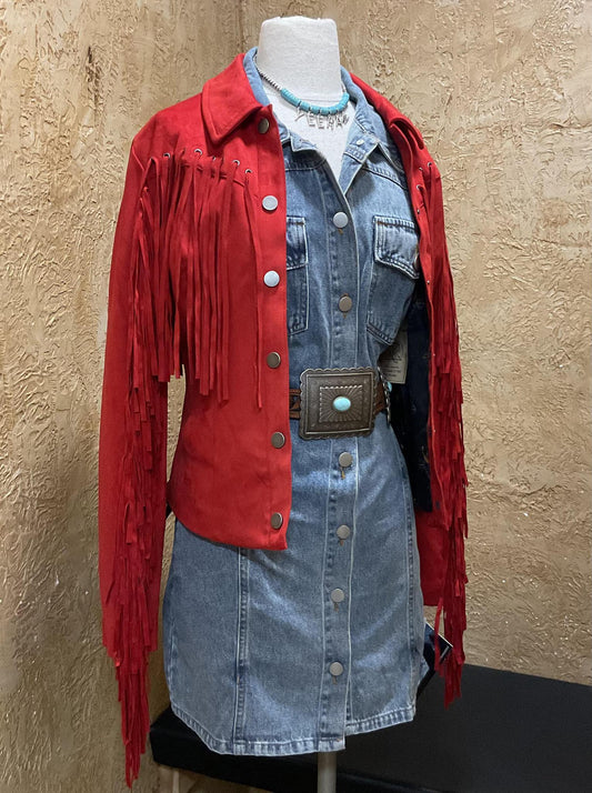 PANHANDLE SHORT SUEDE FRINGE RED COAT | DW92C03149