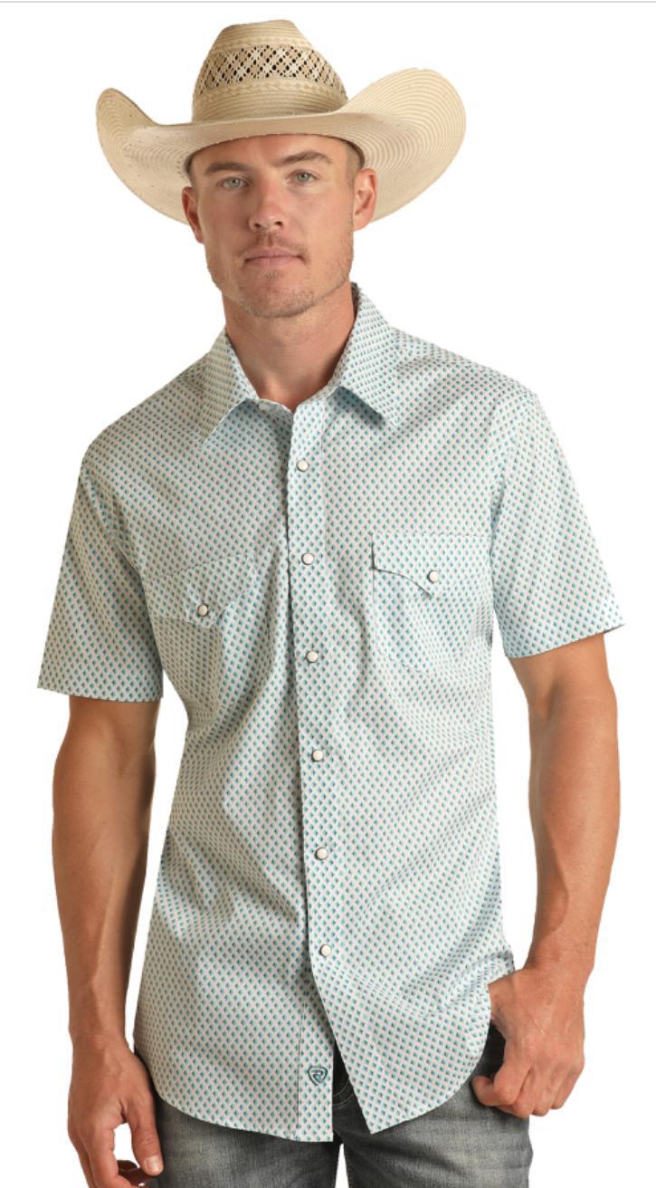 ROCK & ROLL MENS SHORT SLEEVE TURQUOISE SHIRT | BMN3S03353