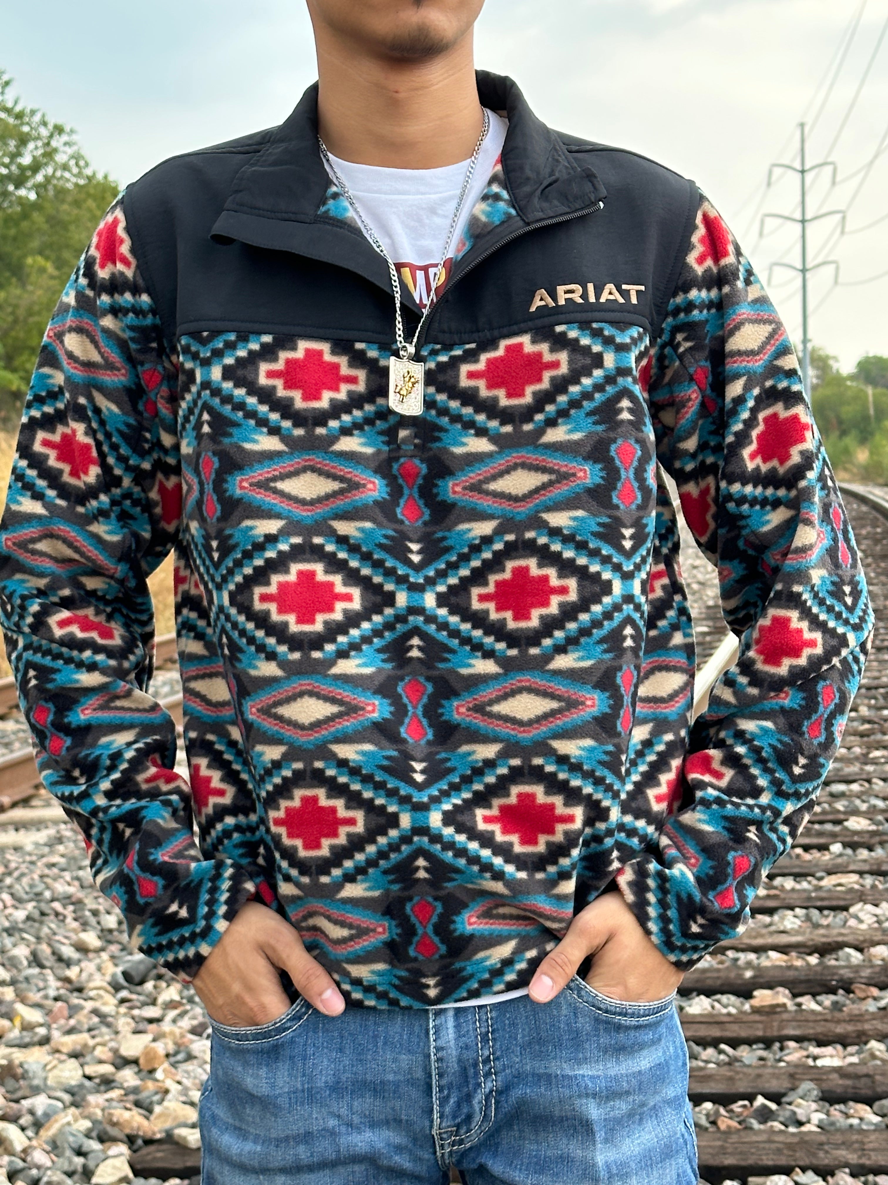 Ariat Men's Black & Colorful Aztec Biscay Bay 1/4 Zip AriatTek Pullover | 10046141