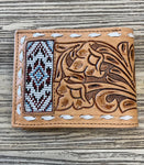 “ CESAR “ | MEN BI FOLD WESTERN TOOLED LEATHER WALLET BEADED