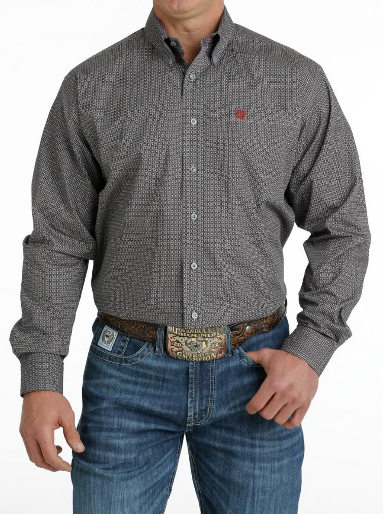 CINCH GREY GEOMETRIC PRINT - MENS SHIRT - MTW1105650