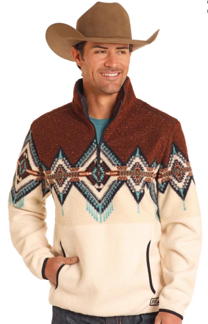 POWDER RIVER MEN'S AZTEC BERBER BORDER DARK BROWN PULLOVER |DM91C04069