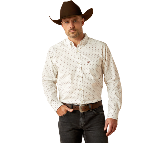 MENS ARIAT PEMBROKE FITTED WHITE LONG SLEEVE SHIRT | 10053918