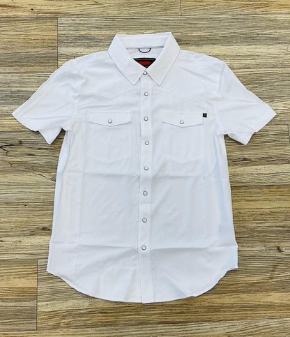 MENS ROCK & ROLL WHITE TEK SHORT SLEEVE SOLID RIPSTOP SNAP  | BMN3S02400