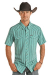 Panhandle men’s short sleeve 2pkt stipe woven turquoise shirt | TMN3S02461