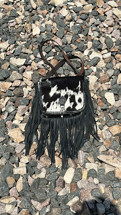 ‘’HEATHER’’ BLACK COWHIDE CROSSBODY PURSE