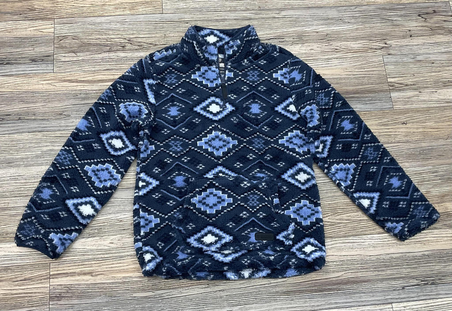 MENS ROCK & ROLL BLUE AZTEC PRINTED SHERPA PULLOVER| BM91T05369