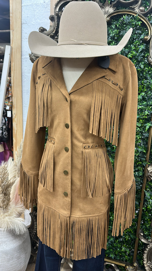 “ Daniela “ | WOMEN JACKET WITH FRINGE LIGHT BROWN PRW092RZXD2