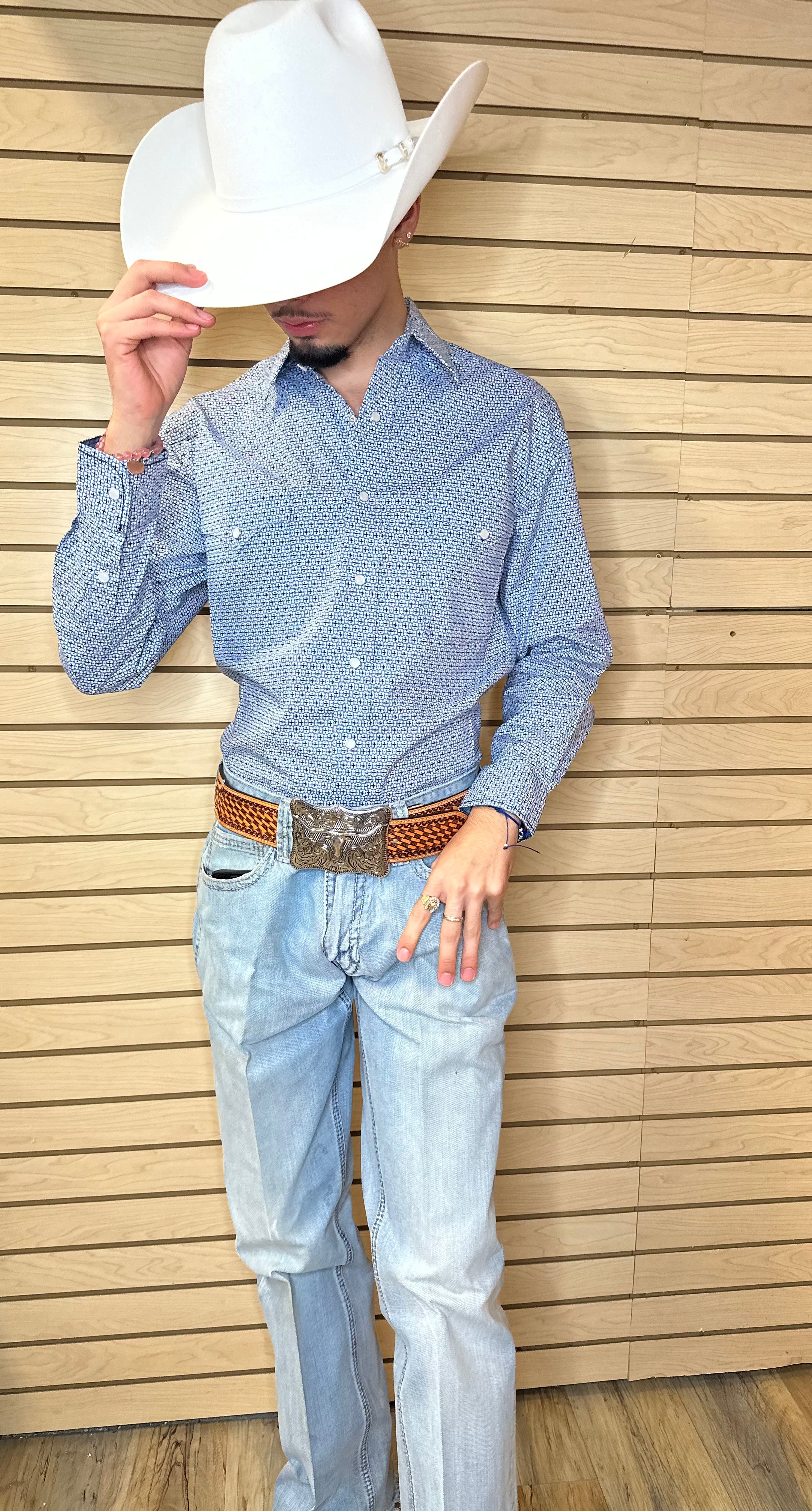 MENS PANHANDLE LONG SLEEVE 2PKT SNAP BLUE SHIRT | RMN2S02806