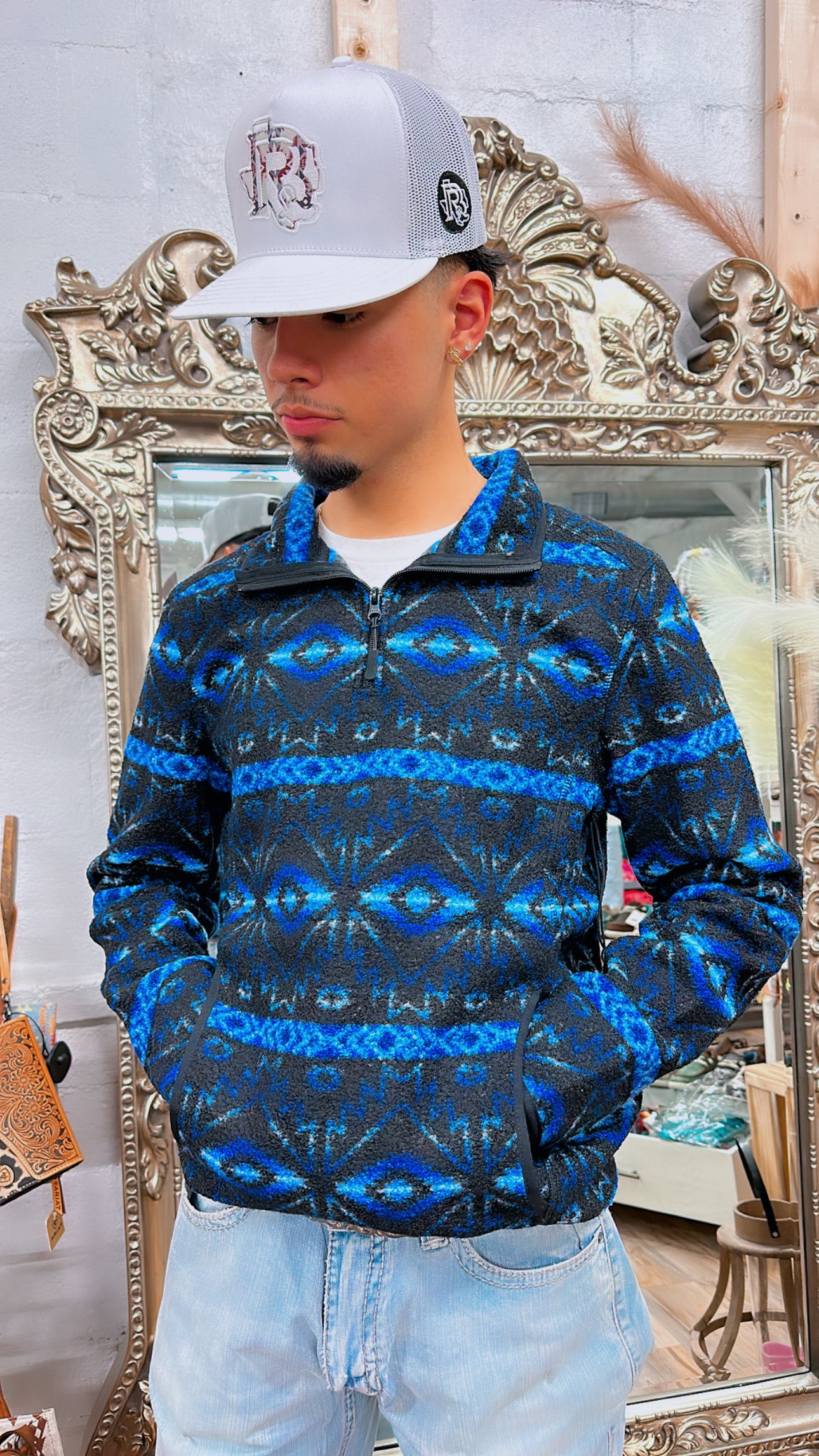 ROCK & ROLL MENS AZTEC PULLOVER BLUE  | BM91C01939