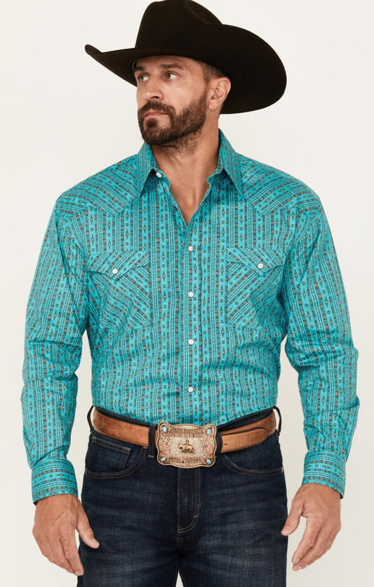 MENS PANHANDLE  LONG SLEEVE TURQUOISE SHIRT | RMN2S05096