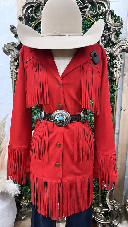 “ Winter “ | WOMEN RED MICRO SUEDE FRINGE  JACKET PRW092RZXD