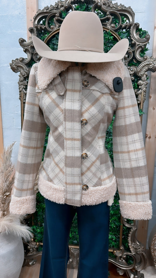 LADIES WOOL PLAID COAT NATURAL PANHANDLE | PRWO92RZYU