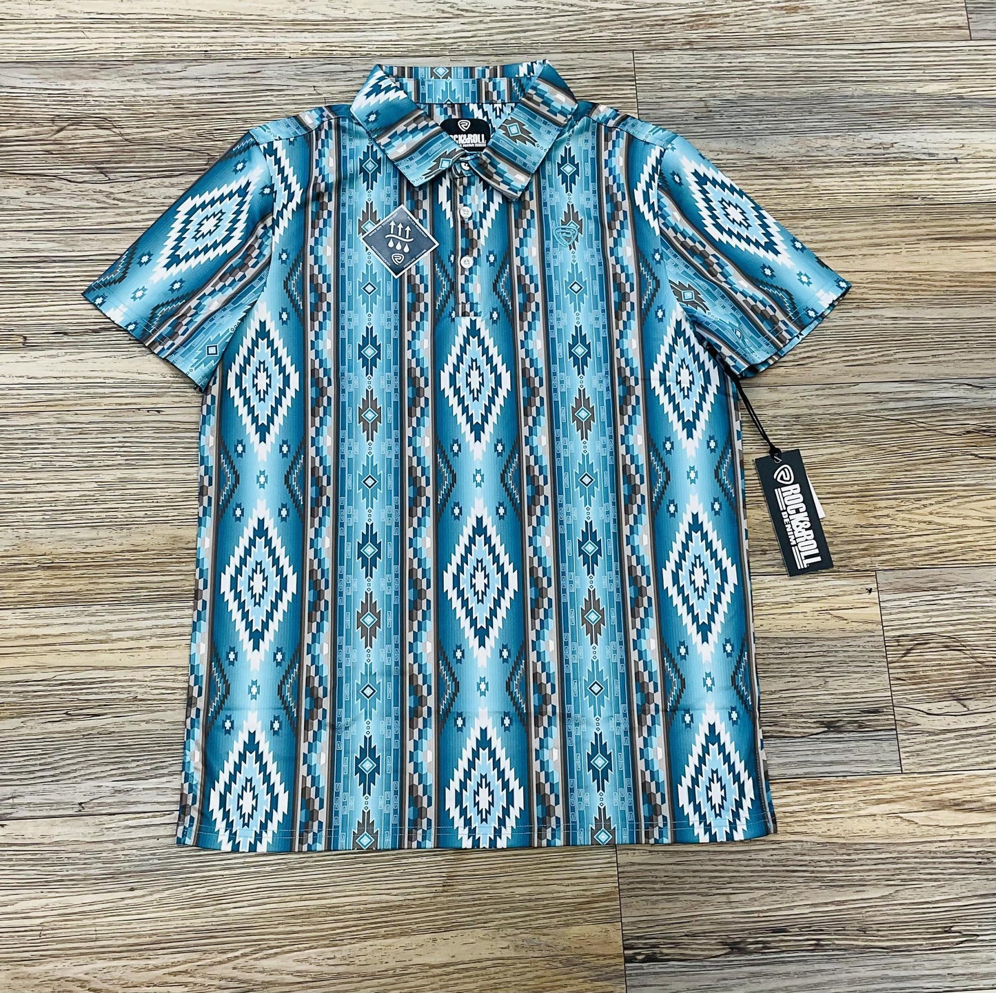 Mens Rock & Roll RR Printed Aztec Turquoise Polo | BM51T04450