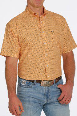 MENS GEOMETRIC SHORT SLEEVE ARENAFLEX BUTTON DOWN SHIRT ORANGE | MTW1704106