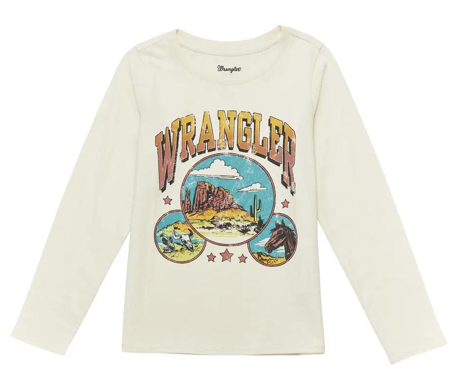 Wrangler Youth Girl's "Wrangler" Long Sleeve T-Shirt, White | 112353028