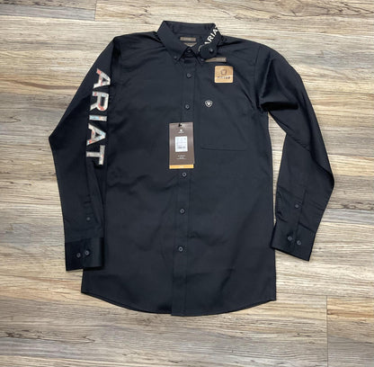 Men’s ariat team logo twill fitted black shirt | 10048714