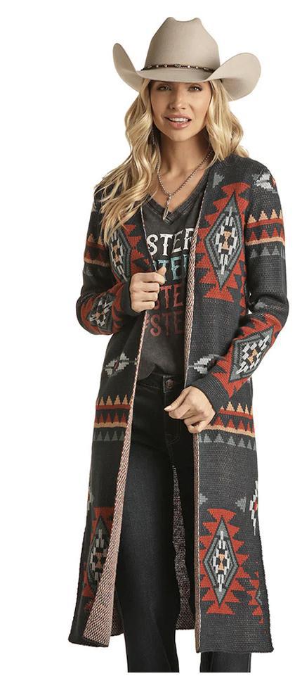 WOMENS AZTEC DUSTER LIGHT BLUE ROCK & ROLL | RRWT95R0CF