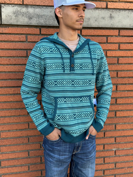 ROCK & ROLL MENS SWEATER HOODIE TEAL |BM94T02086