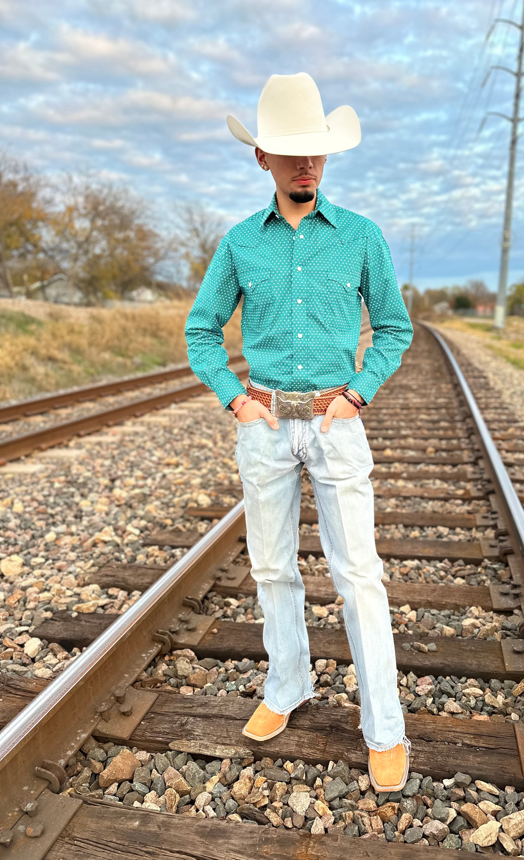 Men's panhandle turquoise long sleeve shirt