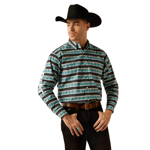 MENS ARIAT TEAM OSBORNE TURQUOISE/WHITE LONG SLEEVE SHIRT | 10054054